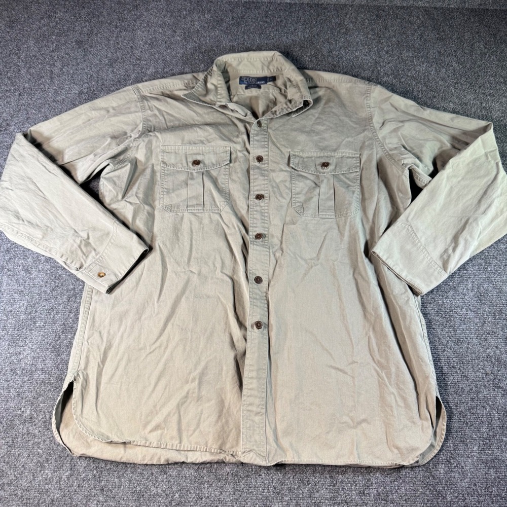 Polo Ralph Lauren Tobias Shirt Mens Large Khaki Cotton Twill Utility Workwear L